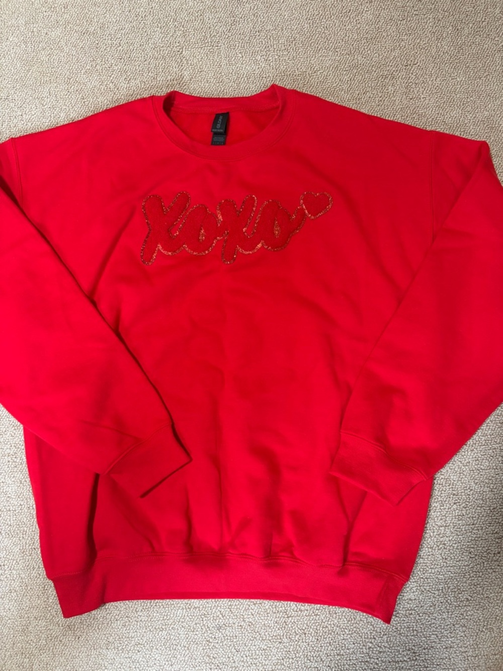 Gildan Red XOXO Rhinestone Crewneck Sweater